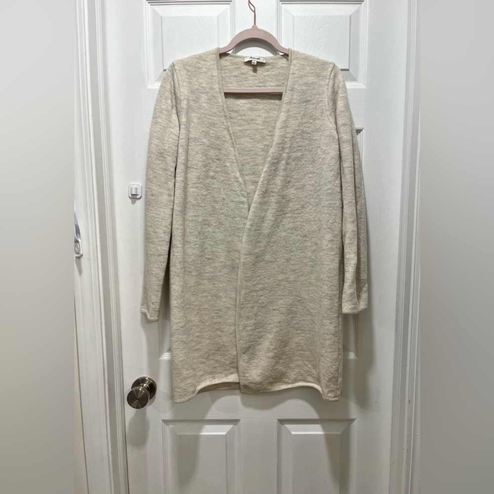 Madewell Lombard Light Gray Wool Open-Front Cardigan